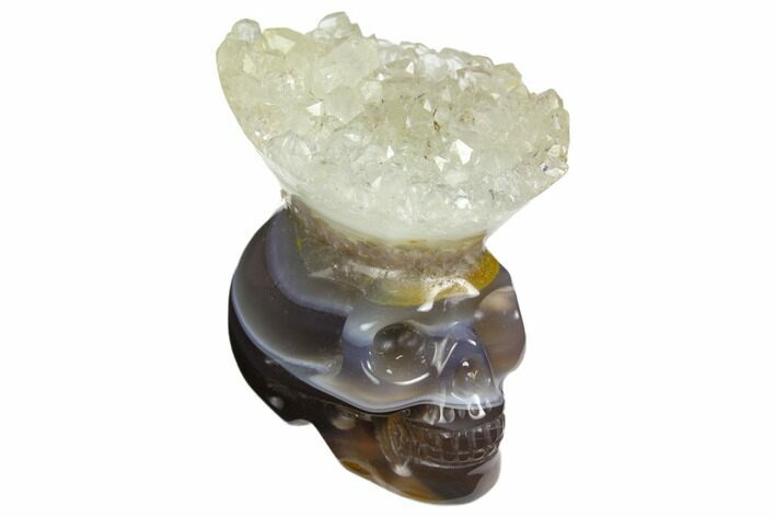 Polished Agate Skull with Quartz Crown #149538